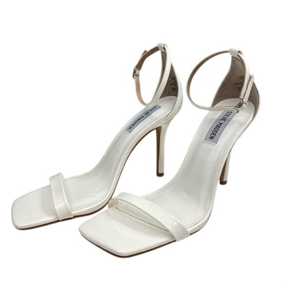 New Steve Madden Shaye Vegan Leather Ankle Strap Stiletto Heel Sandals in White